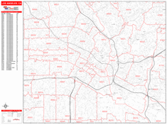 Los Angeles Wall Map Zip Code Red Line Style 2024